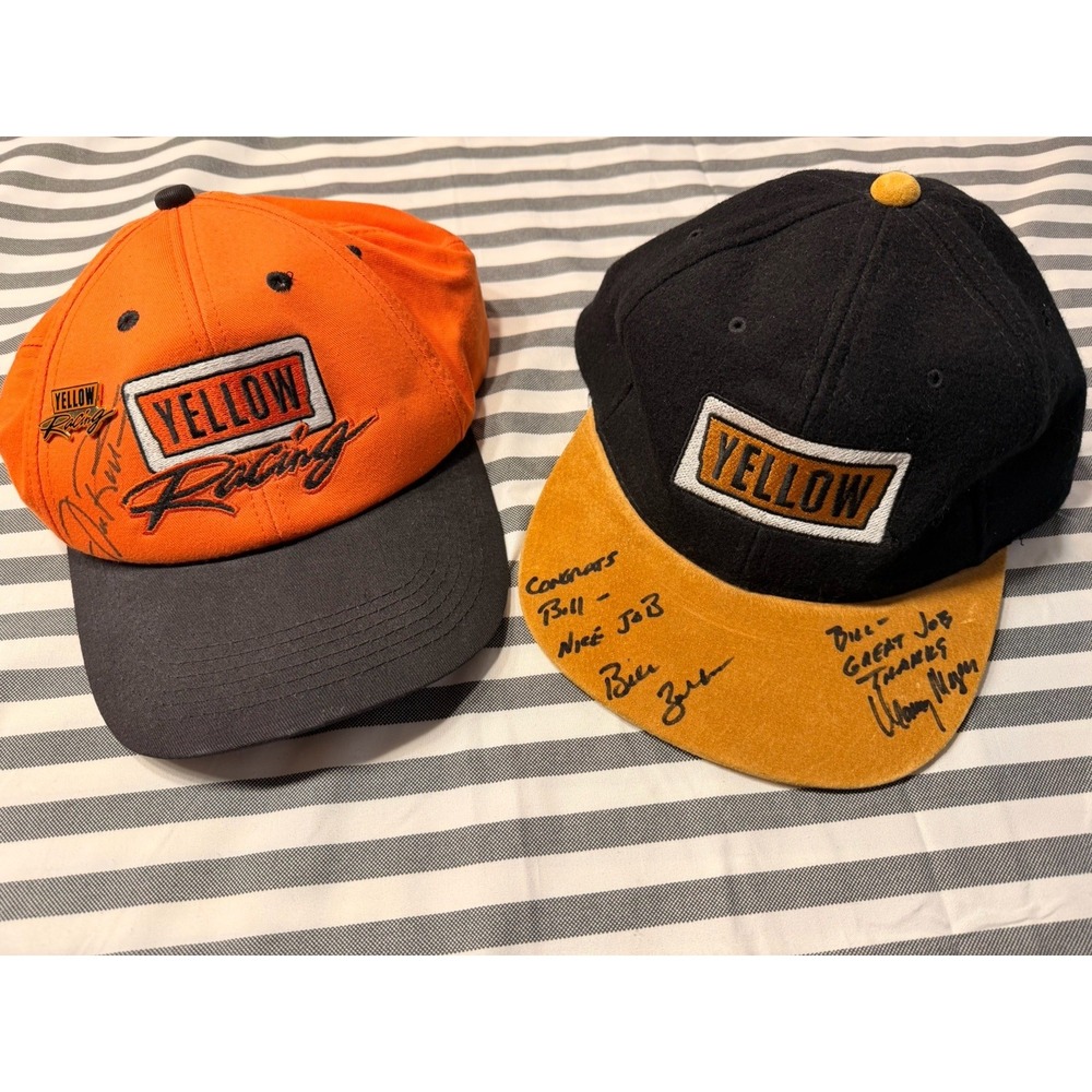 Vintage 90s Yellow Racing Signature Award Wool Hat Snapback Cap Autograph Nascar